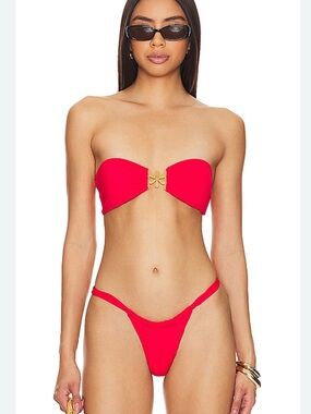 Strapless Red Bikini Set with Gold Front Clasp